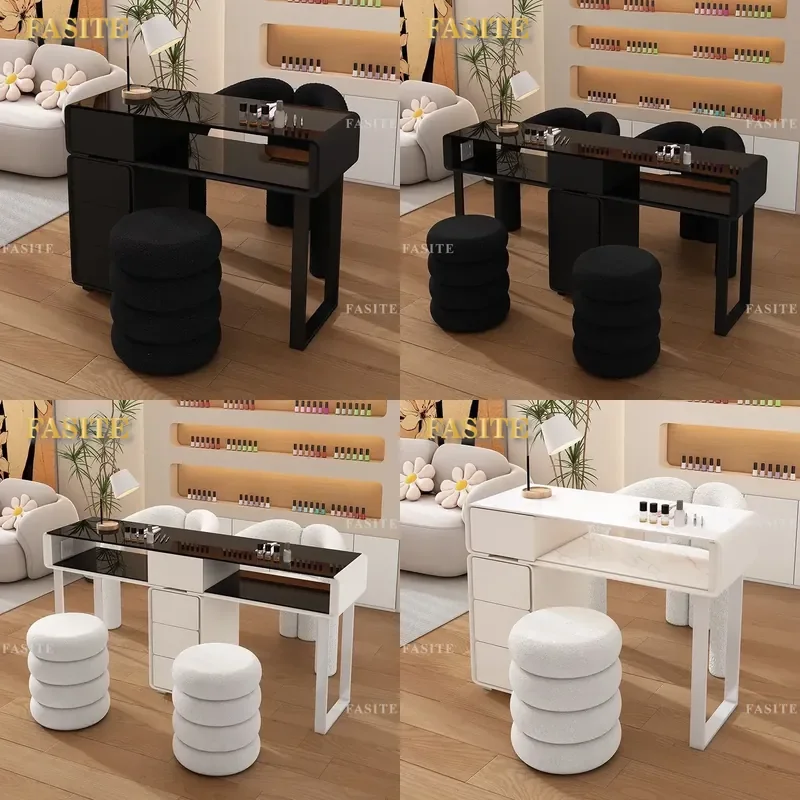 For Cream Style All Solid Wood Manicure Table and Chair Set with Japanese Rock Slab Top Single Double Light Luxury Nail