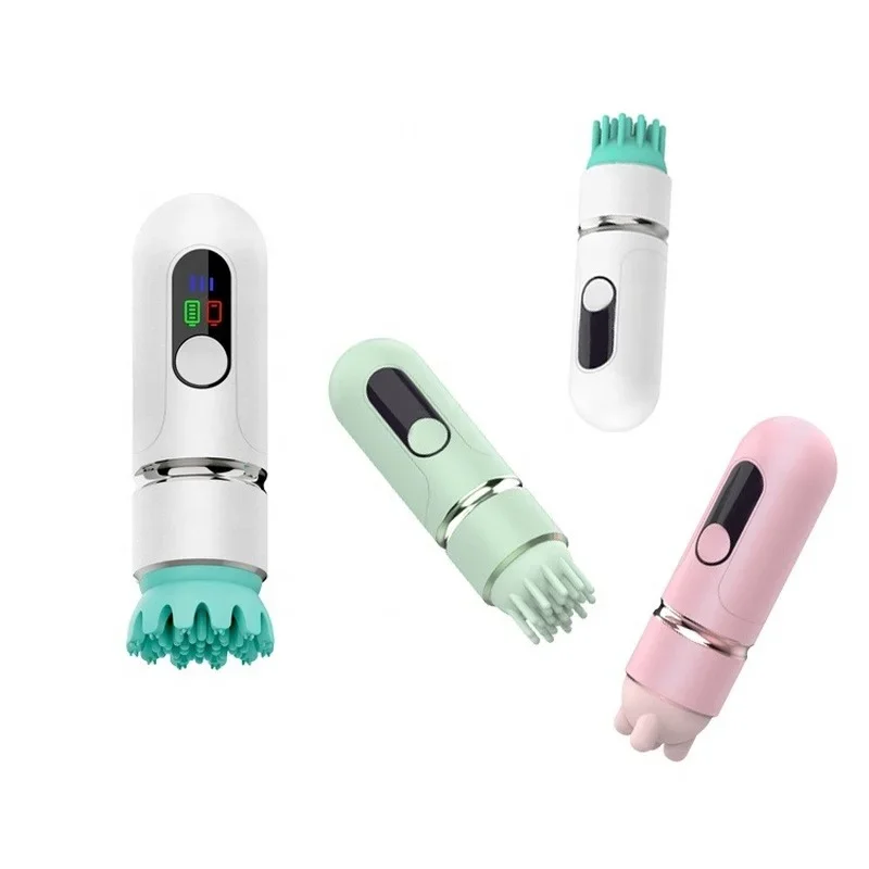 Cordless 4 Massage Heads Self Cleaning Pet Silicone Massage Brush Relax Scalp Stress Handheld Scalp Head Massager Tool