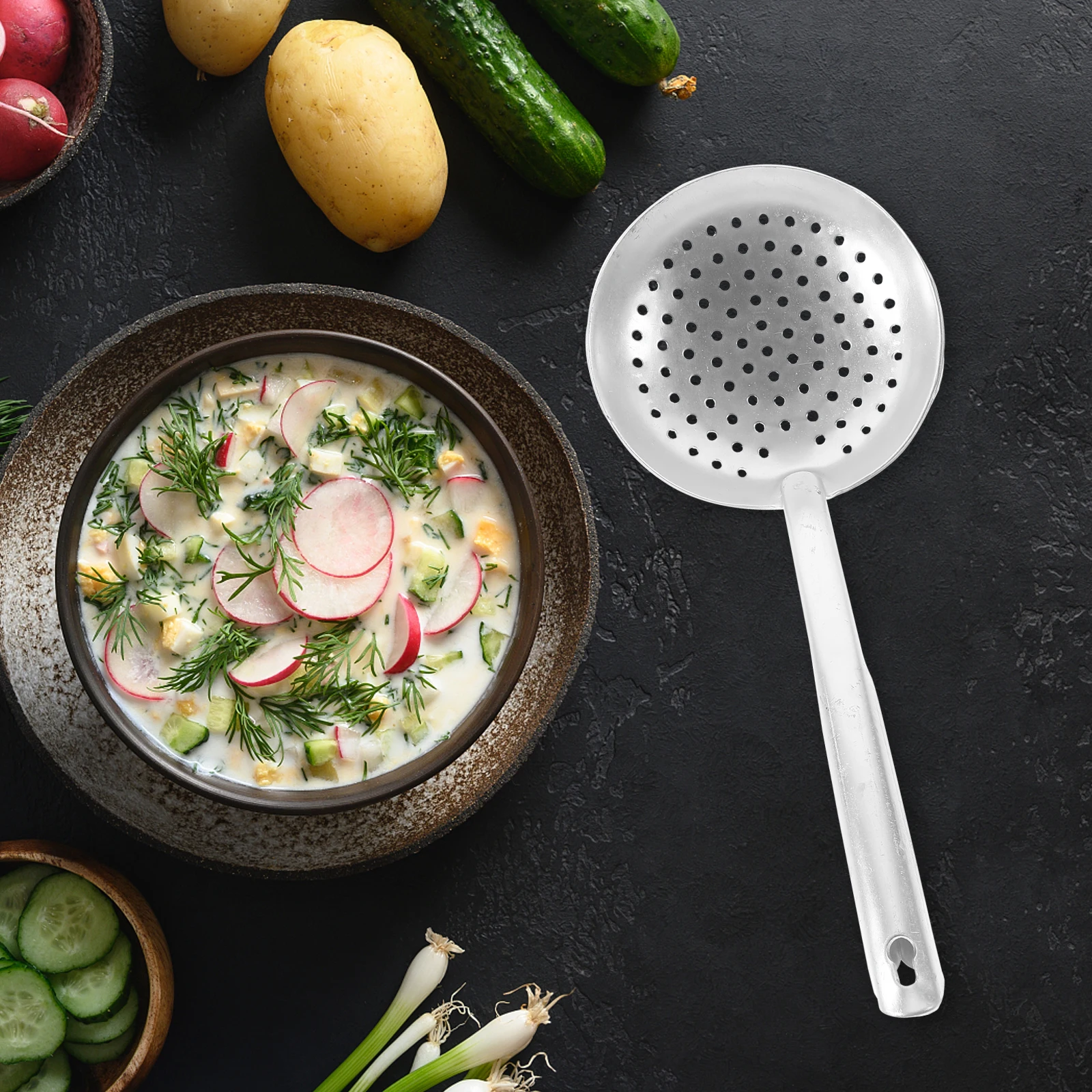 

Aluminum Colander Metal Strainer Long Handle Heat Resistant Noodle Pasta Dumpling Kitchen Home Restaurant Use Food Strainer