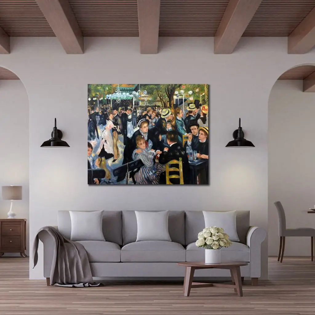 Sfera d'arte su tela dipinta a mano al Moulin de la Galette Pierre Auguste Renoir Pittura Impressionista Figura Opere d'arte Soggiorno