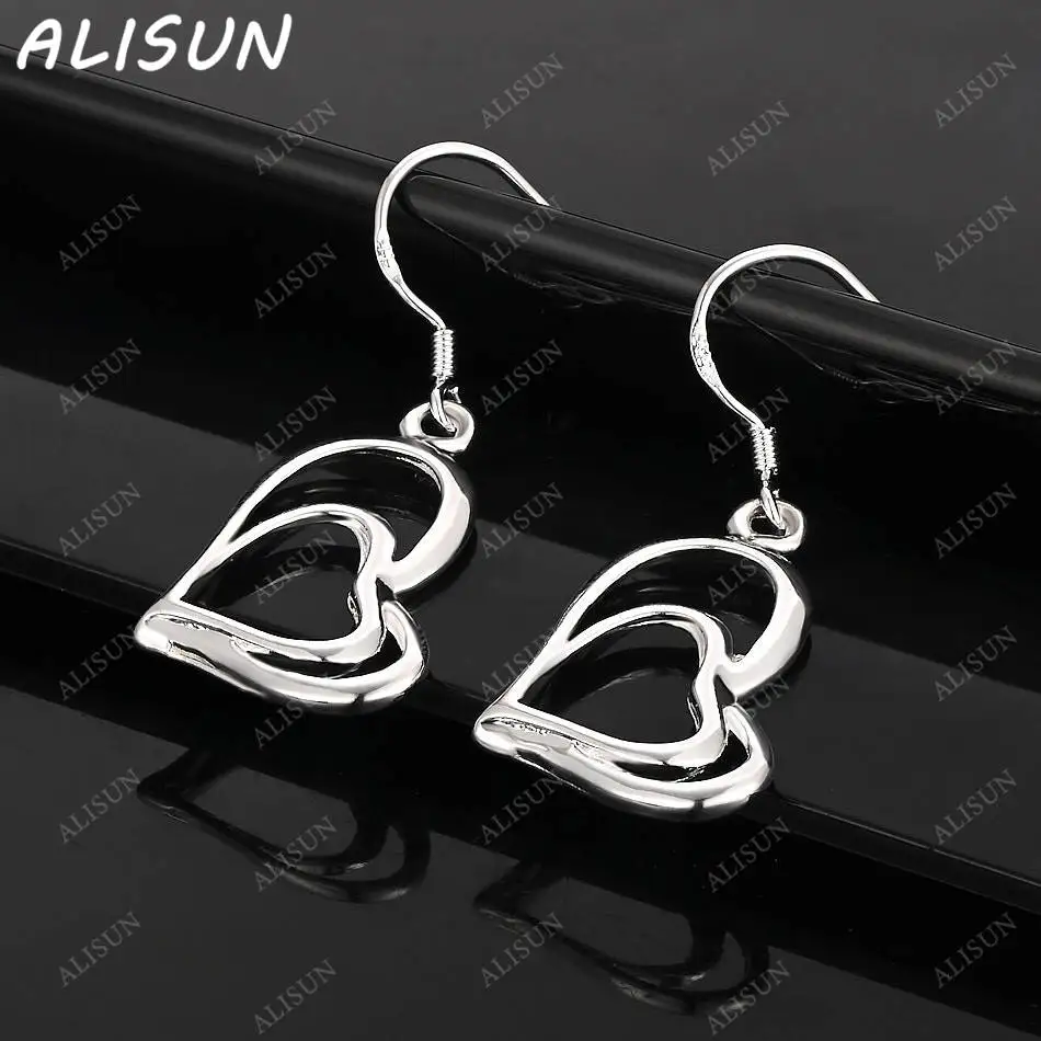 ALISUN 925 Sterling Silver Double Hearts Earrings Drop Earrings For Women Charm Trend Birthday Gifts Fashion Party Fine Jewelry