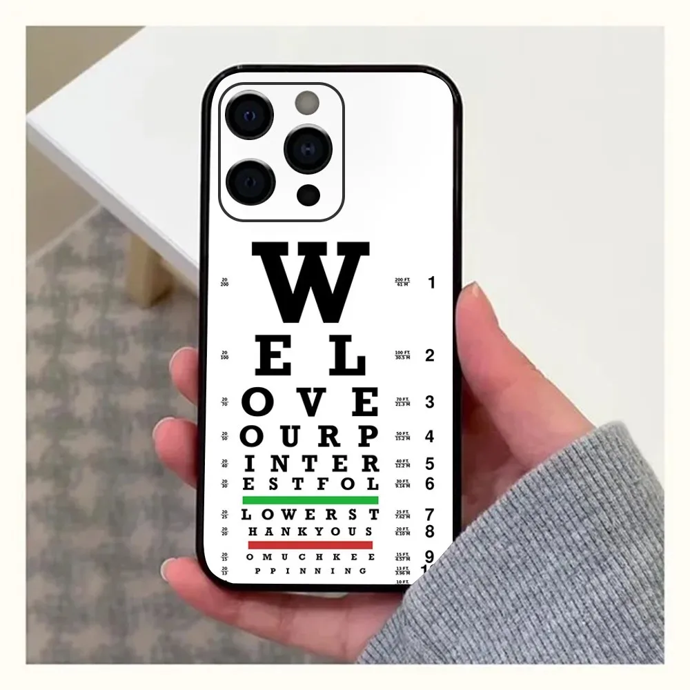 Medical Eye Vision Chart Phone Case For Apple iPhone 15,14,13,12,11,Pro,X,XS,Max,XR,Plus,Mini Soft Black Cover