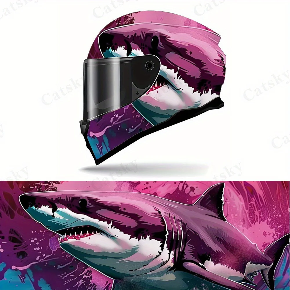 

Roaming Shark Pink Splashing Background PVC Motorcycle Helmet Vinyl Wrap, Self-Adhesive Waterproof Sticker, Anti-Scratch Decorat