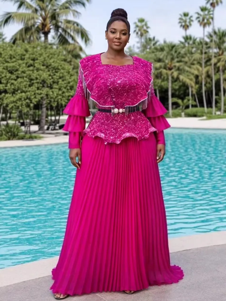 

Miyake Bronzing Printing Set Fungus Edge Pleated High Waist Straps Loose Women's Clothing Long Skirt Two-piece Set 2026 New