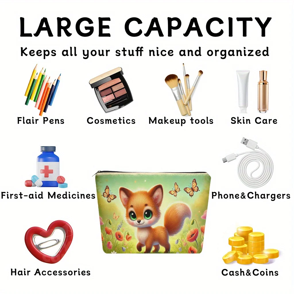 A Little Fox Make-up-Tasche – multifunktionale Damen-Reißverschlusstasche, Schmuck-Organizer-Tasche, perfekte kleine Aufbewahrungstasche mit Reißverschluss für die Reise