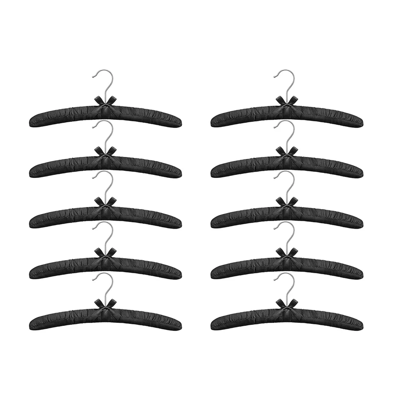 

10 Pieces Of Women's Satin Padded Hangers, Non-Slip Thick Foam Black Hangers, Suitable For Coats, Shirts, Sweaters