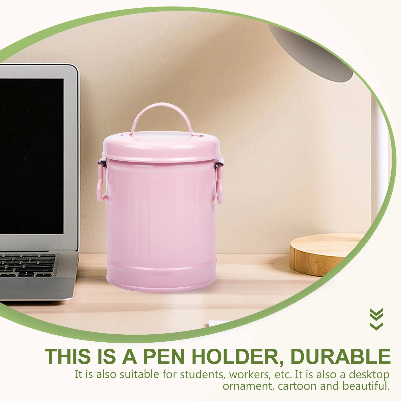 

Iron Pen Holder Pink Cartoon Design Smooth No Burrs With Lid Makeup Brush Storage Desktop Organizer For School Office Home