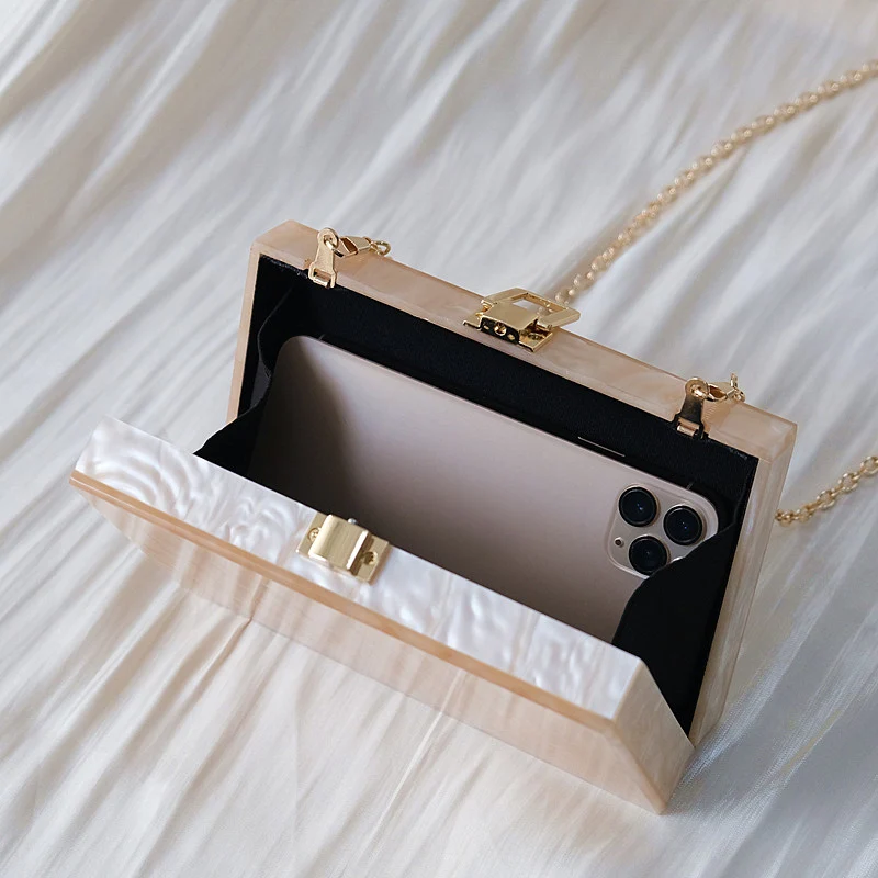 New Trendy Handbag Fashion Women Bags Beige Solid Acrylic Luxury Party Evening Bag Woman Wedding Champagne Vintage Clutch Purse