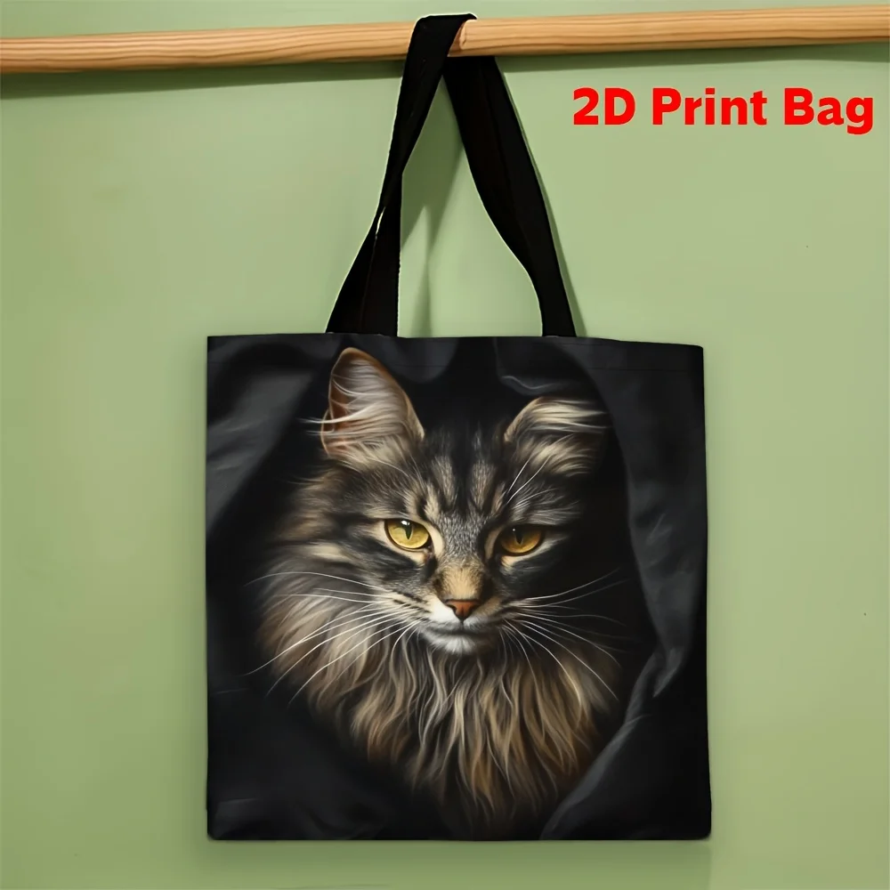 Bolso de mano Maine Coon Cat Bolso de poliéster elegante y duradero con estampado de gato elegante para ir de compras y bolsos de hombro