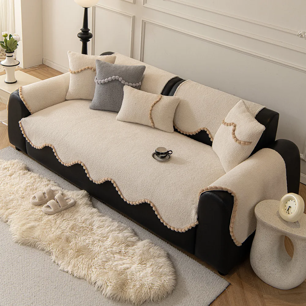 Sofa Cover Thicken Plush Jacquard Solid Color Non-Slip Couch Cushion for Living Room Soft Universal Sofa Cover Towel Sofa Mat