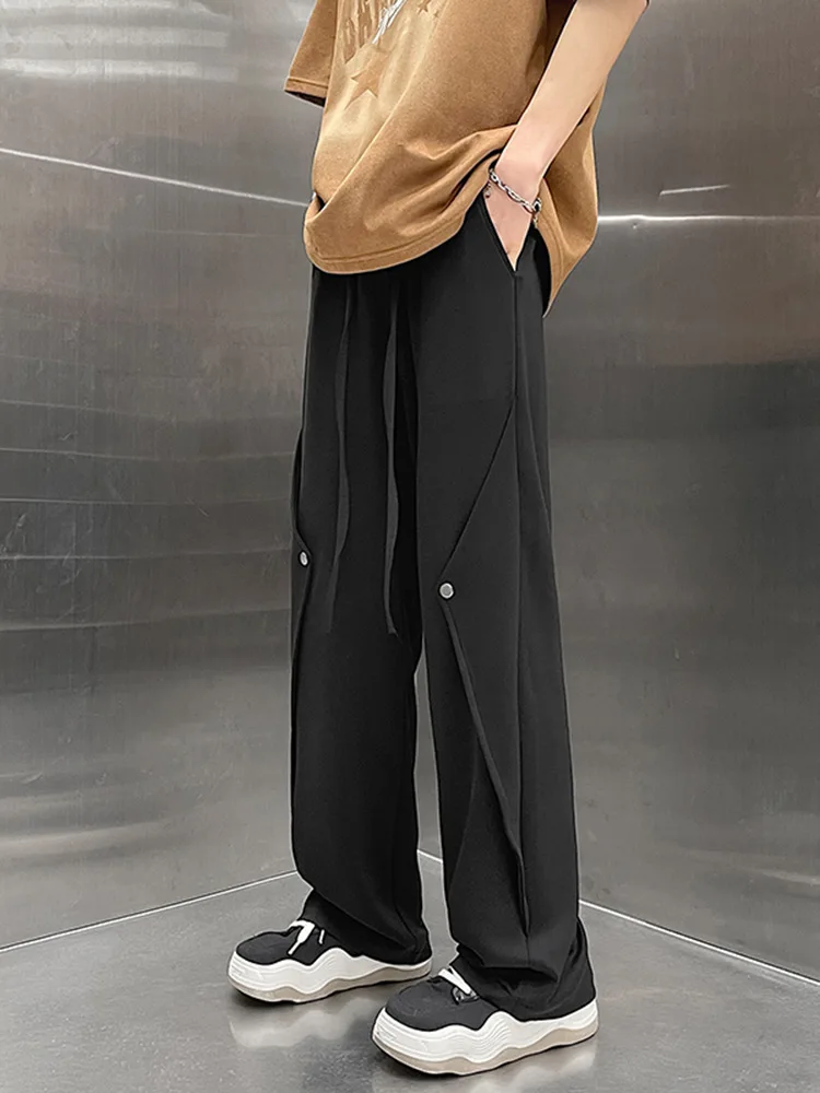 

Мужские повседневные брюки из ледяного шелка удлиненной длины, летние, новые, с асимметричными вставками, струящиеся, спортивные, модные, брендовые