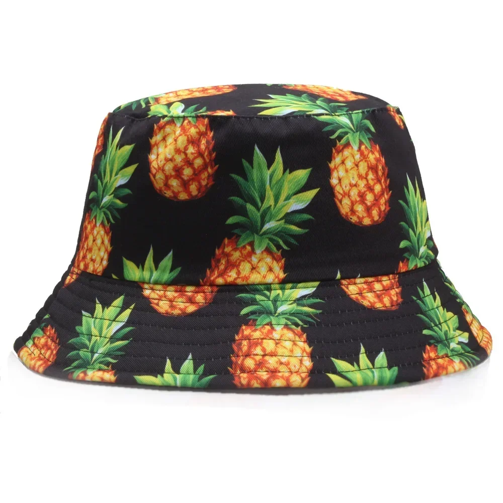 Pineapple Summer Printed Bucket Hats for Women Men Fruit Beach Double-Sided Cotton Panama Caps Fishing Sun Fisherman Hat Bob