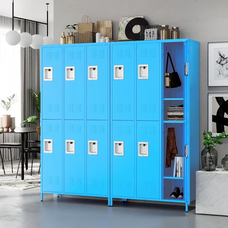 6 Doors Tall Steel Storage Locker with Shelves, Lockable Steel Cabinet for School Gym Office Garage (Blue, 6 Doors)