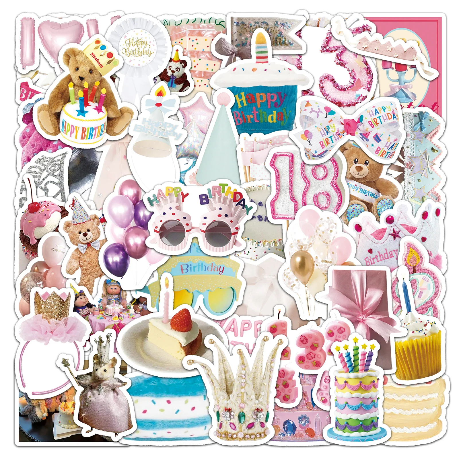 

50Pcs Cute Cartoon Happy Birthday Theme Series Cartoon Cute Waterproof Sticker Skateboarding Retro home decal Sticker