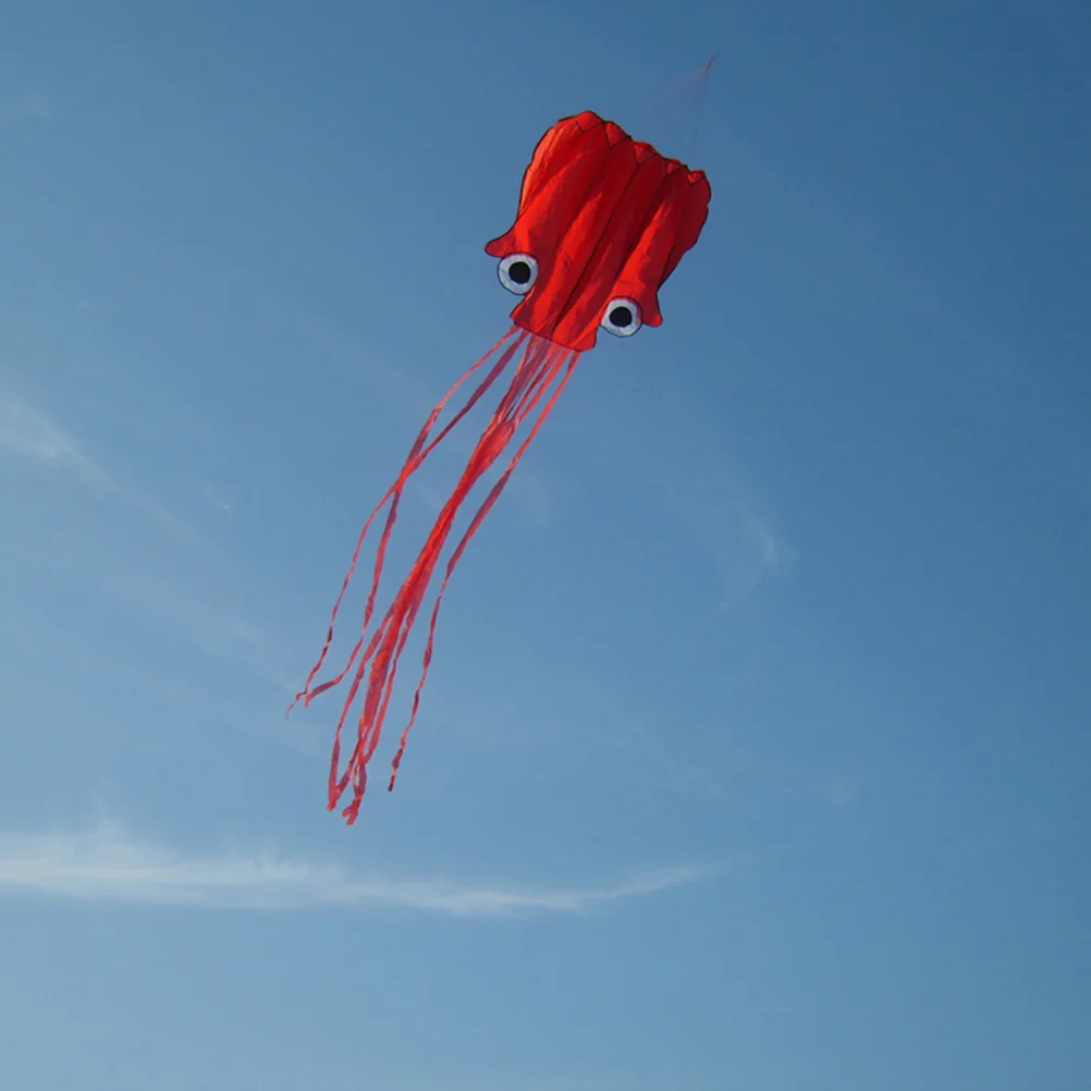 

Beautiful Large Easy Flyer Kite for Kids Software Octopus Kites Long Tail with 30m Flying Line for Beach or Park (Red)