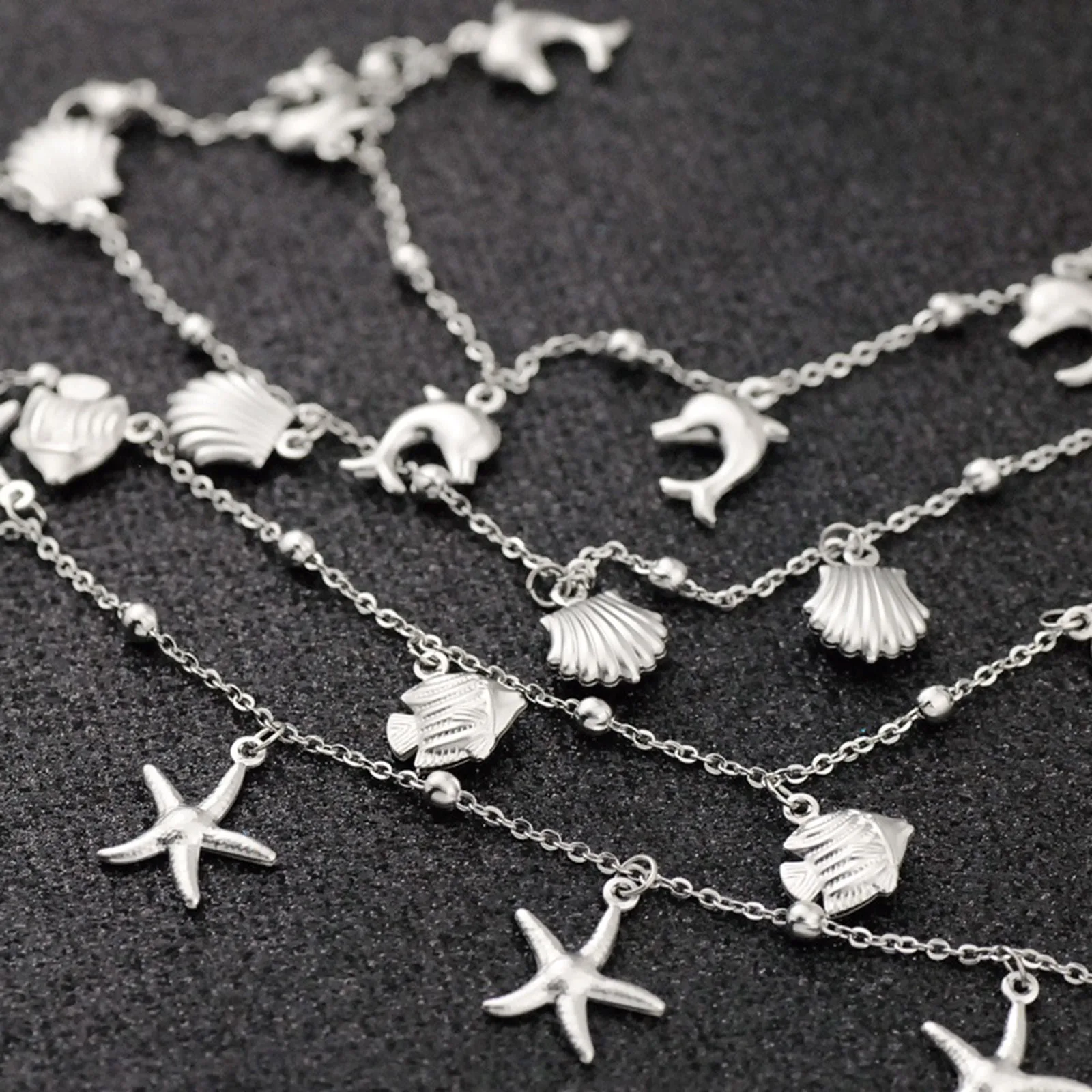 1PC Stainless Steel Shell Star Dolphin Anklet Silver Color Ocean Pendant Chain Anklet Women Summer Beach Barefoot Sandal Jewelry