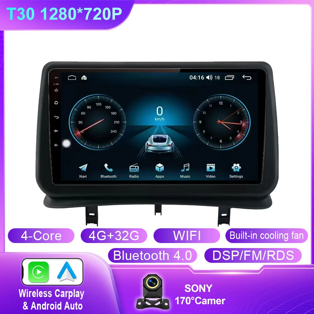 Auto Android 14 Voor Renault Clio 3 2005-2014 Autoradio Multimedia Speler Navigatie GPS Autoradio CarPlay QLED Scherm Geen 2 din