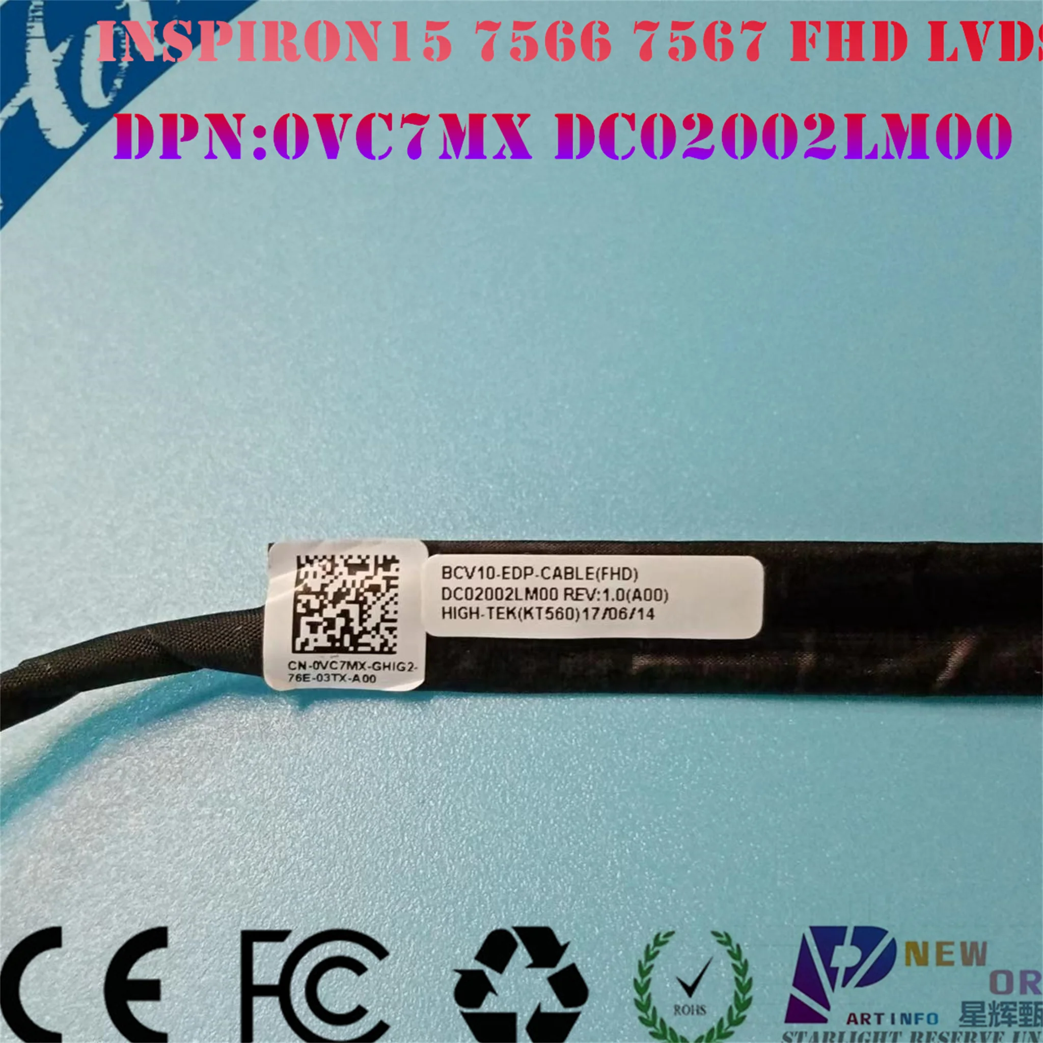 New ORG laptop LCD EDP cable connector  for DELL INSPIRON15-7000 7566 7567 7466 7467 P65F Seriies 30Pin FHD DC02002LM00 0VC7MX