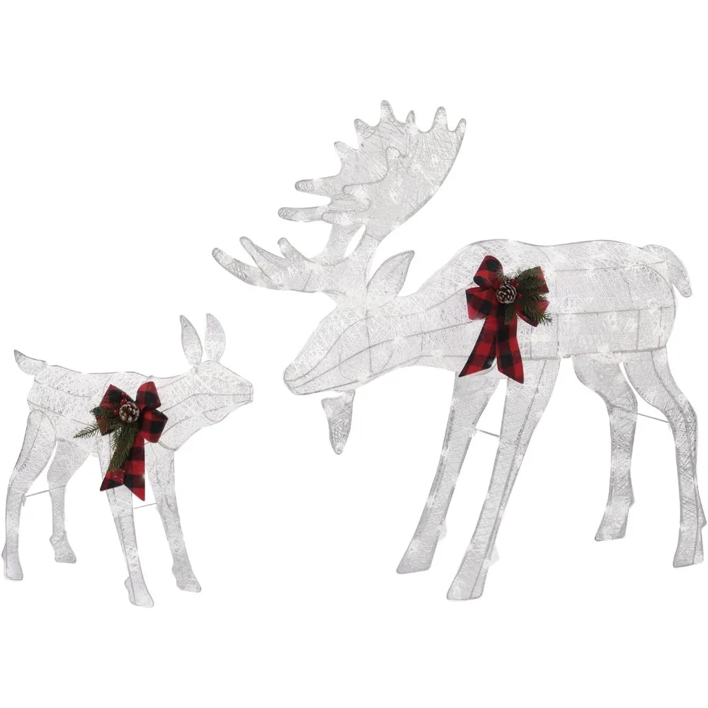 2Pcs 4ft 30V 3.6W Moose Family,Outdoor Reindeer Christmas Decorations Yard, Pre Lit Deer Family with 200 Led Lights, Holiday Lig