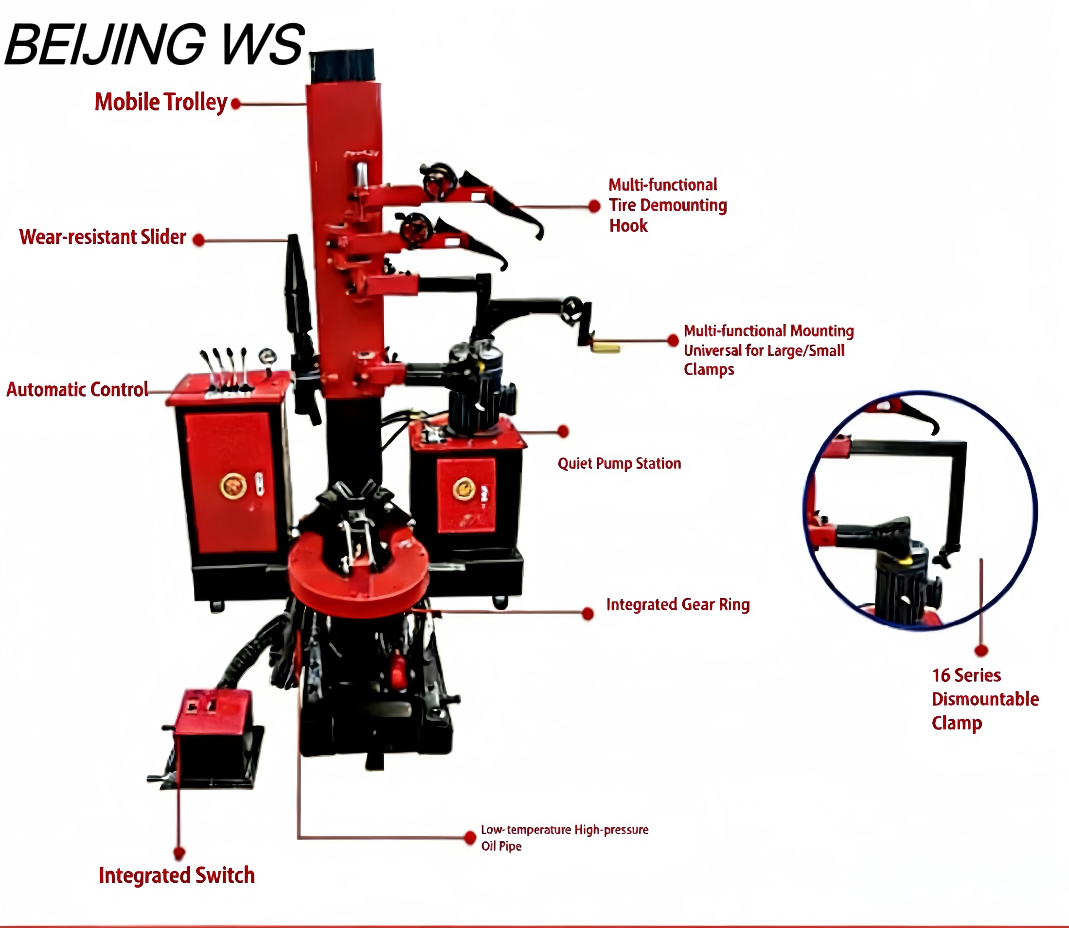 WS W014 Heavy Duty Semi-Automatic Tire Changer 1.1kW Motor Truck Tire Mount/Demount CE Certified Easy Operation 1-Year