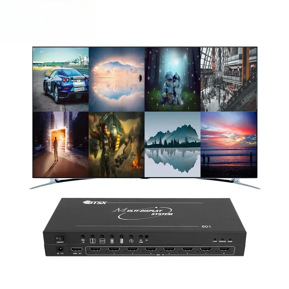 Bitvisus IR Remote Control 3840x2160@30Hz 8 Input1 Output 8x1 HDIMI Multi Viewer 12V@2A AC-DC