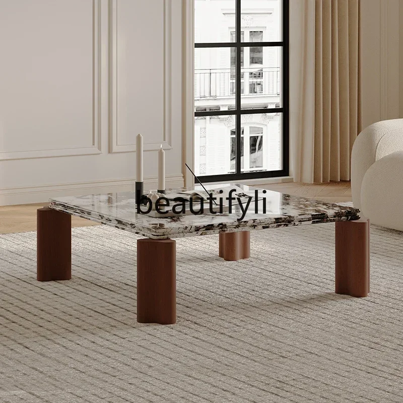 

yj5 Italian light luxury natural marble square coffee table living room small apartment low tea table