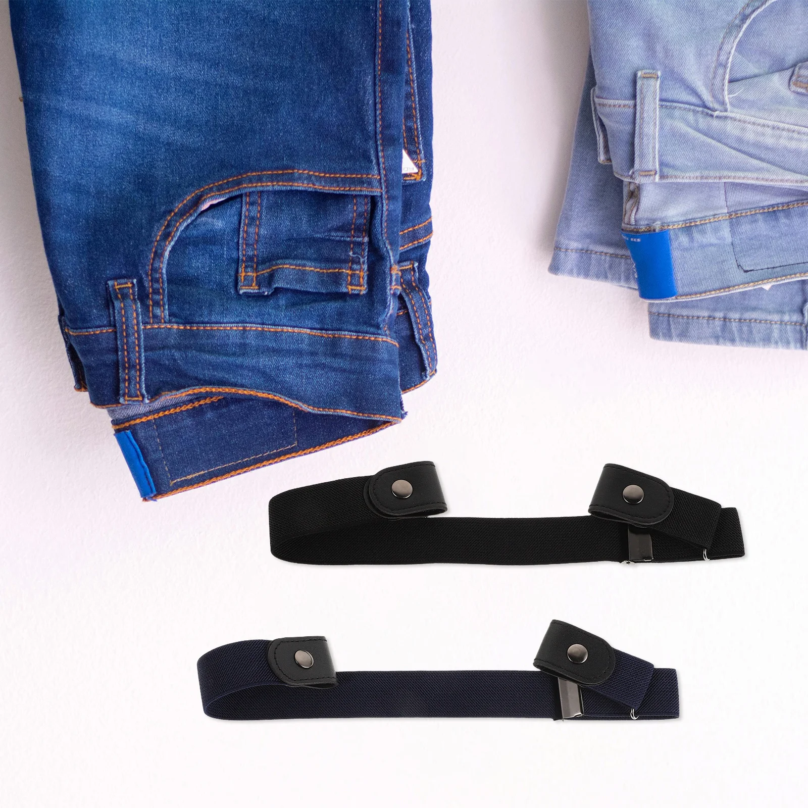 

2Pcs No Buckle Faux Belt for Women Men Elastic Invisible Waist Belt Adjustable Stretch Strap for Jeans Pants Travel Work