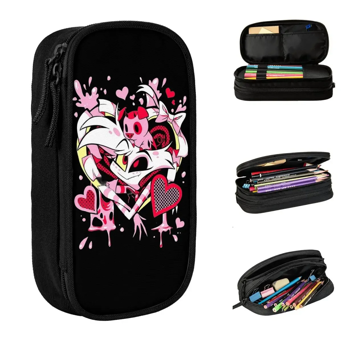 

Hazbin Hotels Angel Dust Heart Accessories Pencil Case Large Capacity Kids Black Comedy Pencil Case Stationery Suprise Gift