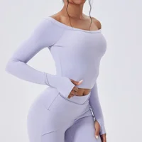 Slash Neck Long Sleeve Yoga Shirts Women Crop Top Breathable Quick Dry Sport T-shirt Female Gym Workout Top Fitness Clothing New - Image 2