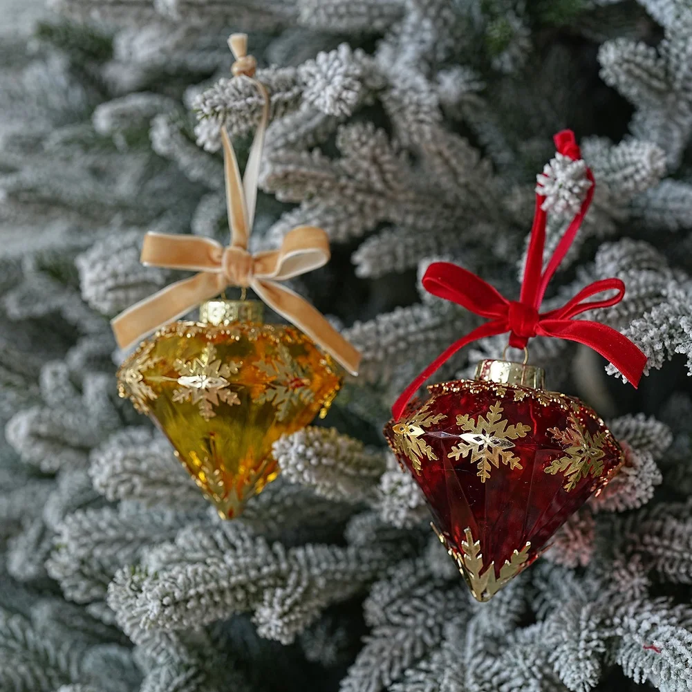 Snowflake Christmas Tree Ornament Transparent PET Hanging Decoration Gold Red Holiday Bauble For Home Party Festival Decor