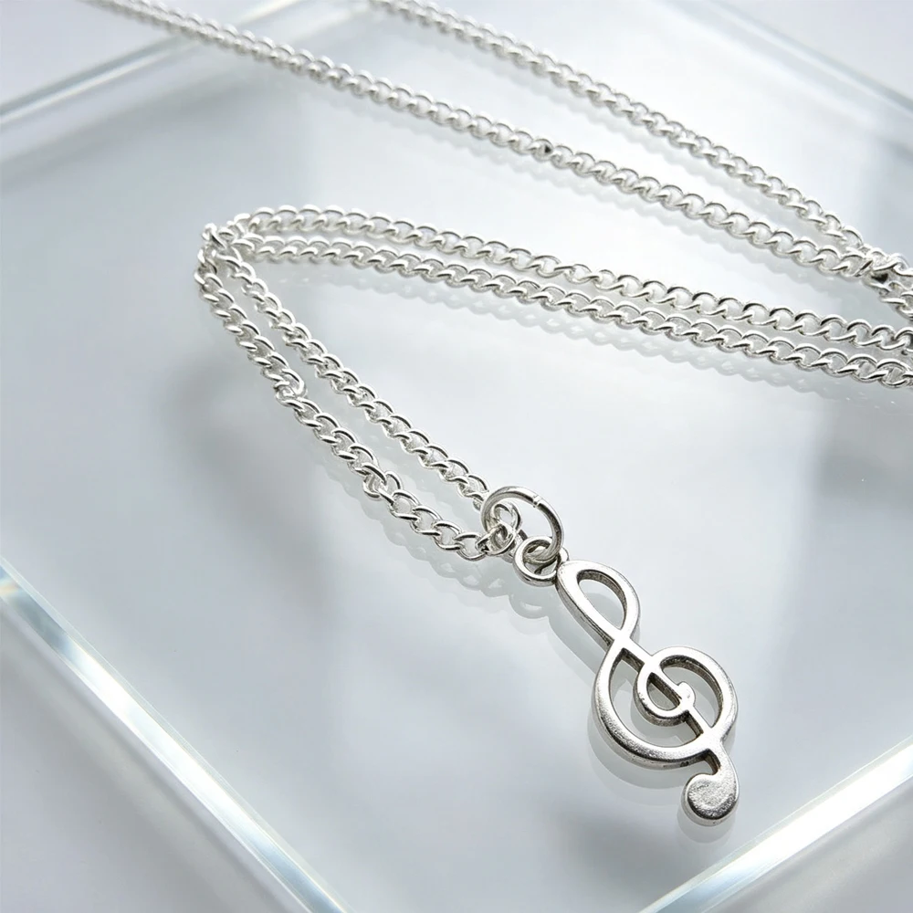 Simple Fashion Treble Clef Necklace,Silver Color music Note Charm,Singer Musician Jewellery Accessories Party