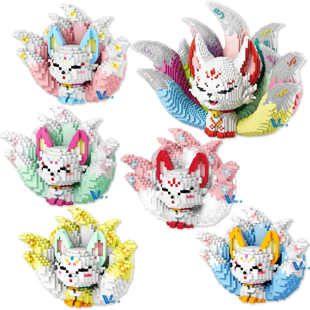 

64cm Nine-tail Fox Spirit Building Block Assembled Cartoon Animal Model Image Small Particle DIY Splicing Toy For Kids Gift