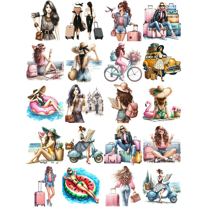 20Pcs/Pack Travel Vacation Girl Sticker DIY Craft Scrapbooking Album Junk Journal Decorative Stickers