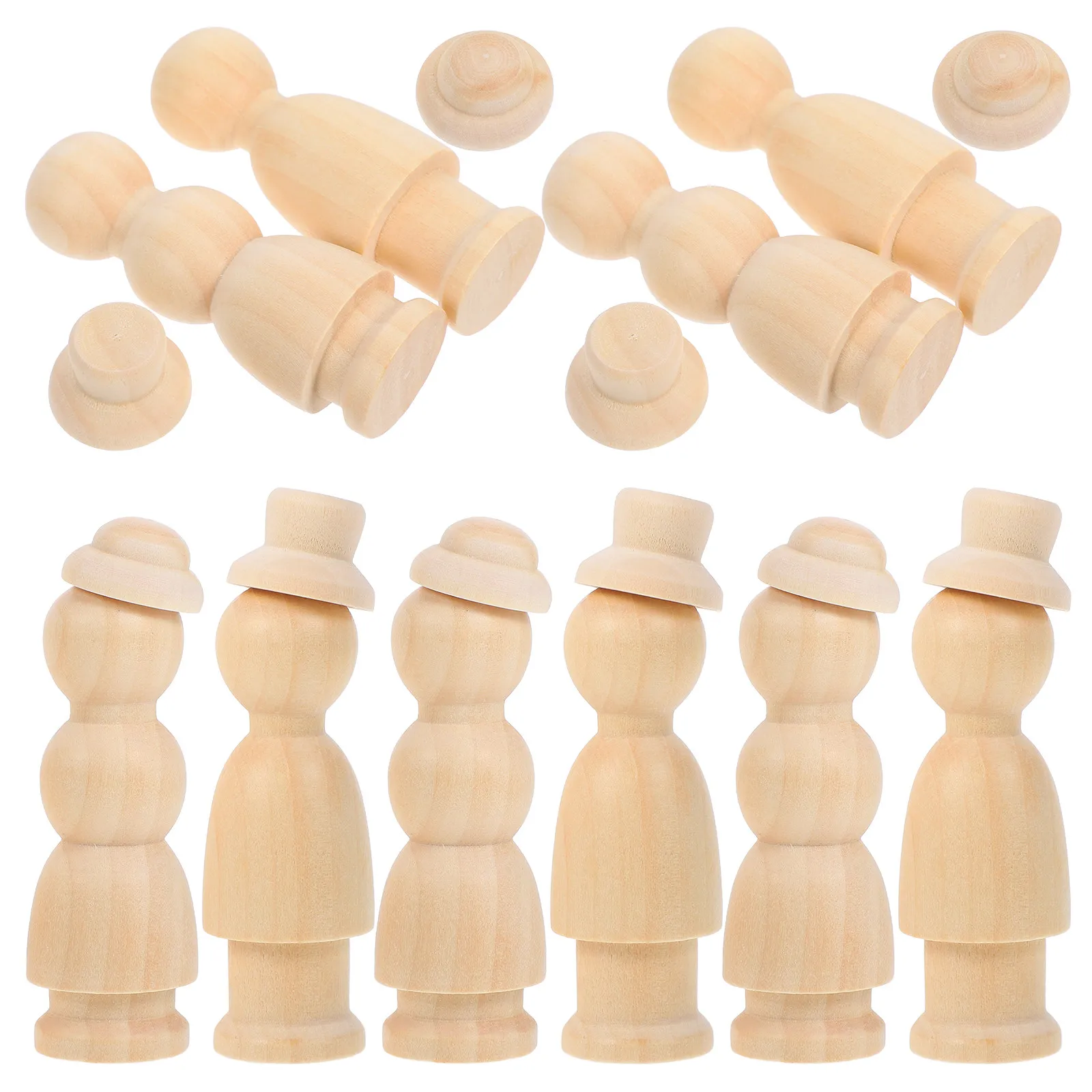 10Pcs Natural Wooden Unpainted Puppet Bodies in Hat for Kids DIY Creative Art Projects Handcrafts Wooden DIY Peg Figures