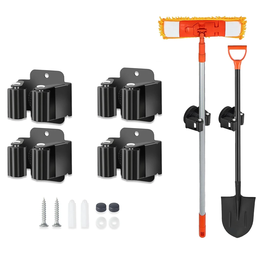 Broom Holder Wall Mount Mop Holder Wall Mounted Stainless Steel Broom Hanger with Screws Garden Outdoor Tool Organizer