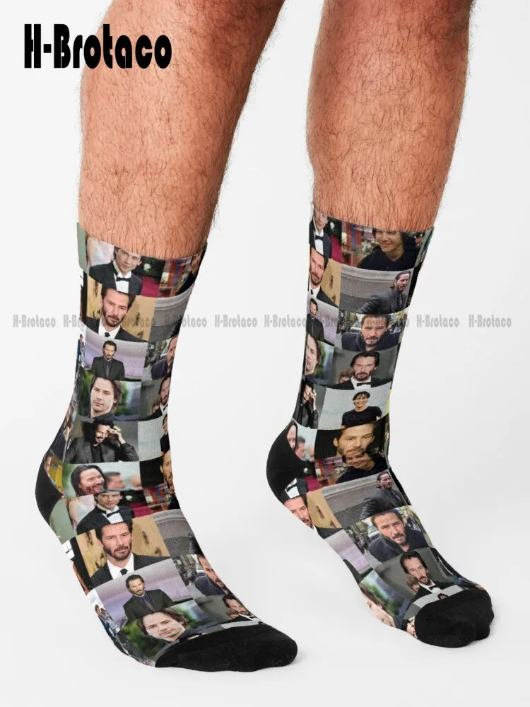 Keanu Reeves Collage Socks Gym Socks Comfortable Best Girls Sports Harajuku Gd Hip Hop Teen Youth Socks 360° Digital Print Art