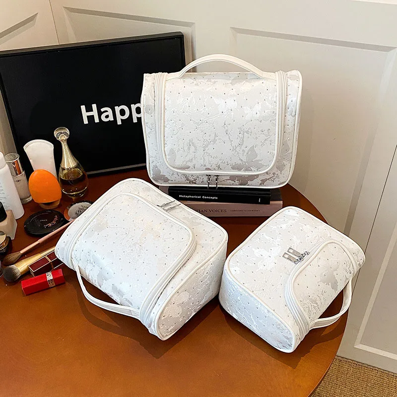 Bright Diamond Makeup Bag for Women Casual Large Capacity Portable Travel Washroom Bags Floral Print Cosmtic Storage Pouch