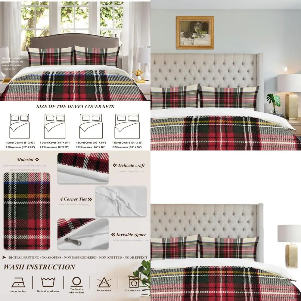 

Комплект пододеяльников в шотландскую клетку King Size в зеленую шерстяную клетку, симметричный квадратный дизайн из 3 предметов, мягкая матовая (пододеяльник в комплект не входит)