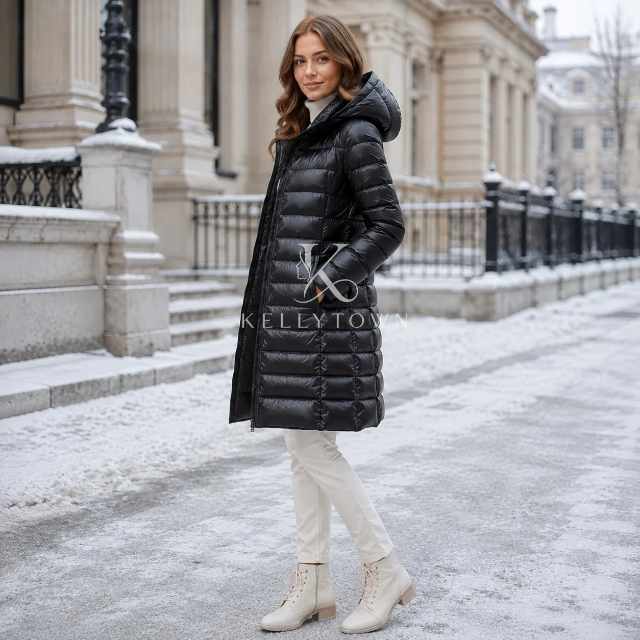 Detachable Hooded Down Coat Women Long Puffer Jacket Zip Up Quilted Slim Fit Long Sleeve Polyester Autumn Winter пуховик женский