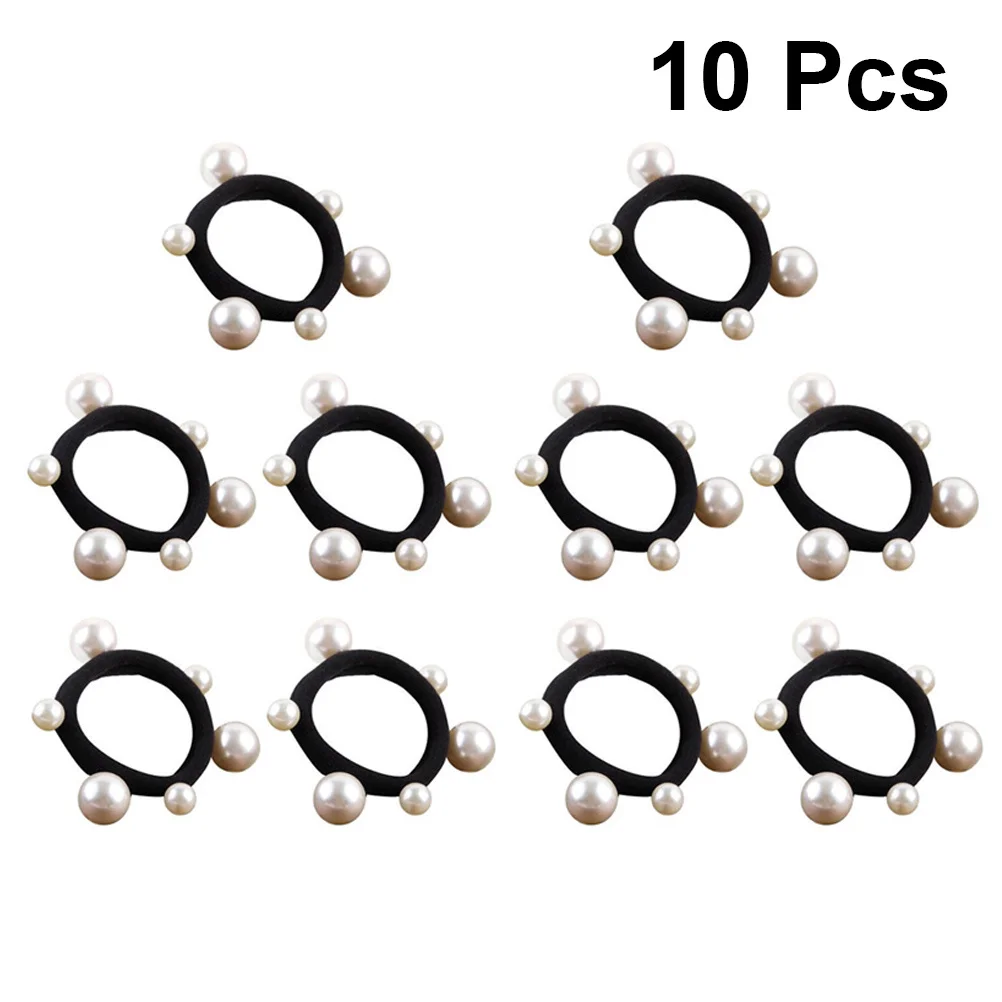 

10pcs Pearl Ring Bright Chic Hair Bands For Women Girls Daily Wear Ponytail Holders Hair Accessories Braiding Tools