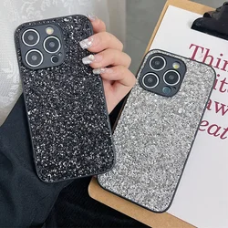 Custodia rigida per PC con glitter di lusso per iPhone 16 15 14 13 12 Mini 11 Pro Max Plus Fotocamera Protezione completa Cover posteriore antiurto