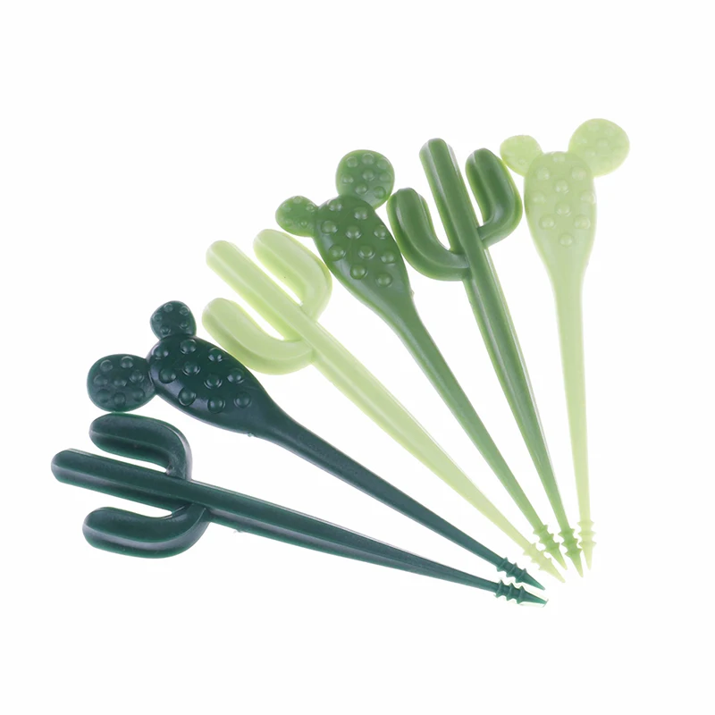 6pcs/pack Creative Cactus Fruit Forks Dessert Forks Toothpick Kids Tableware Food Picks Plastic view 6