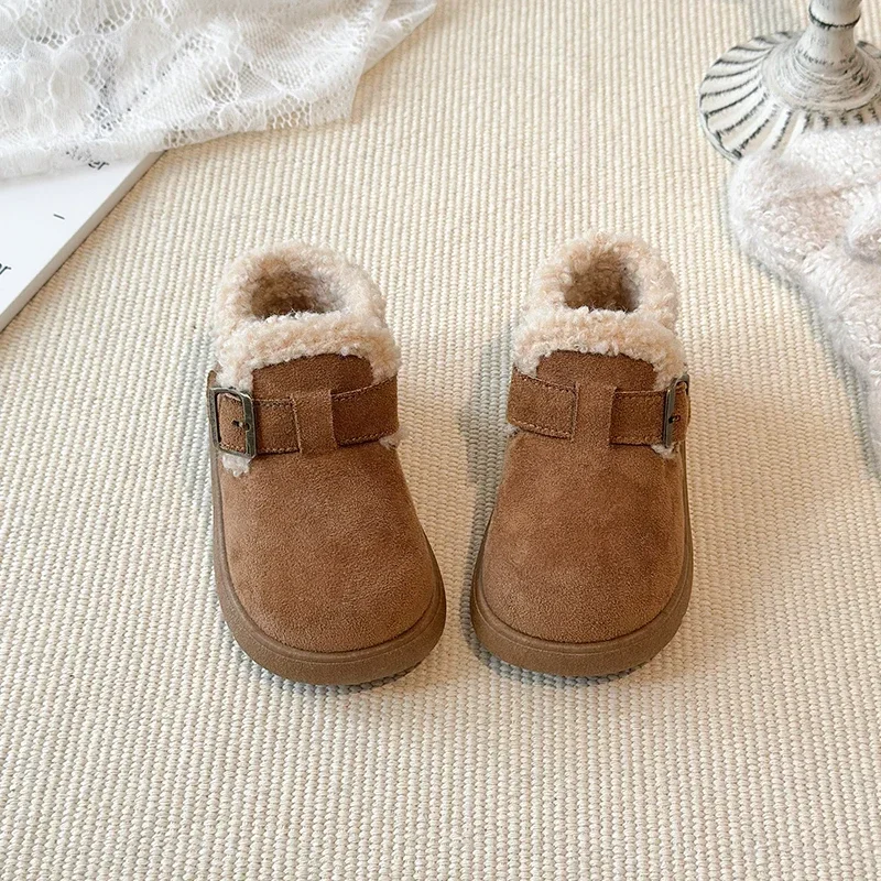 Toddler Suede Winter Fleece Lined Ankle Boots, Kids Adjustable Buckle Warm Thick‑Sole Snow Boots 2 Colors