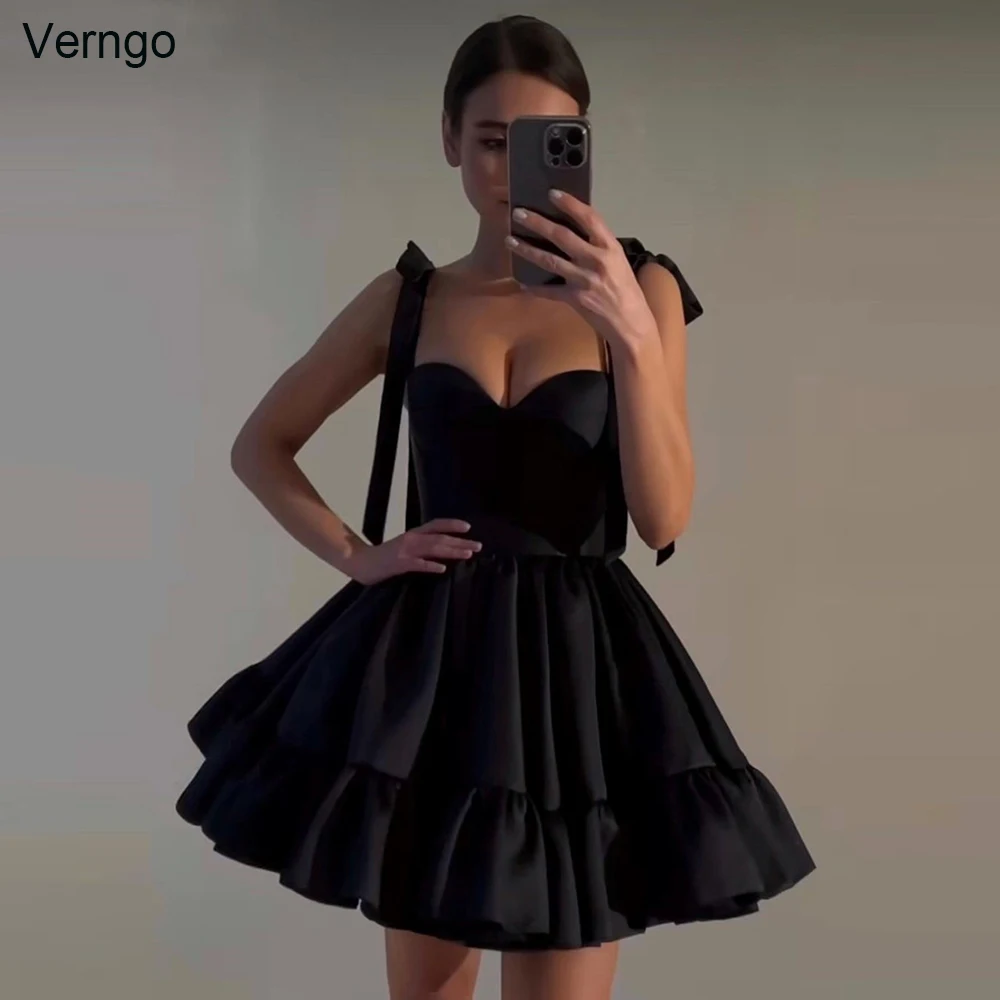 Verngo A-line Short Birthday Party Dress Sweetheart Sleeveless Satin Spaghetti Strap Prom Gown Homecoming Formal Occasion Dress