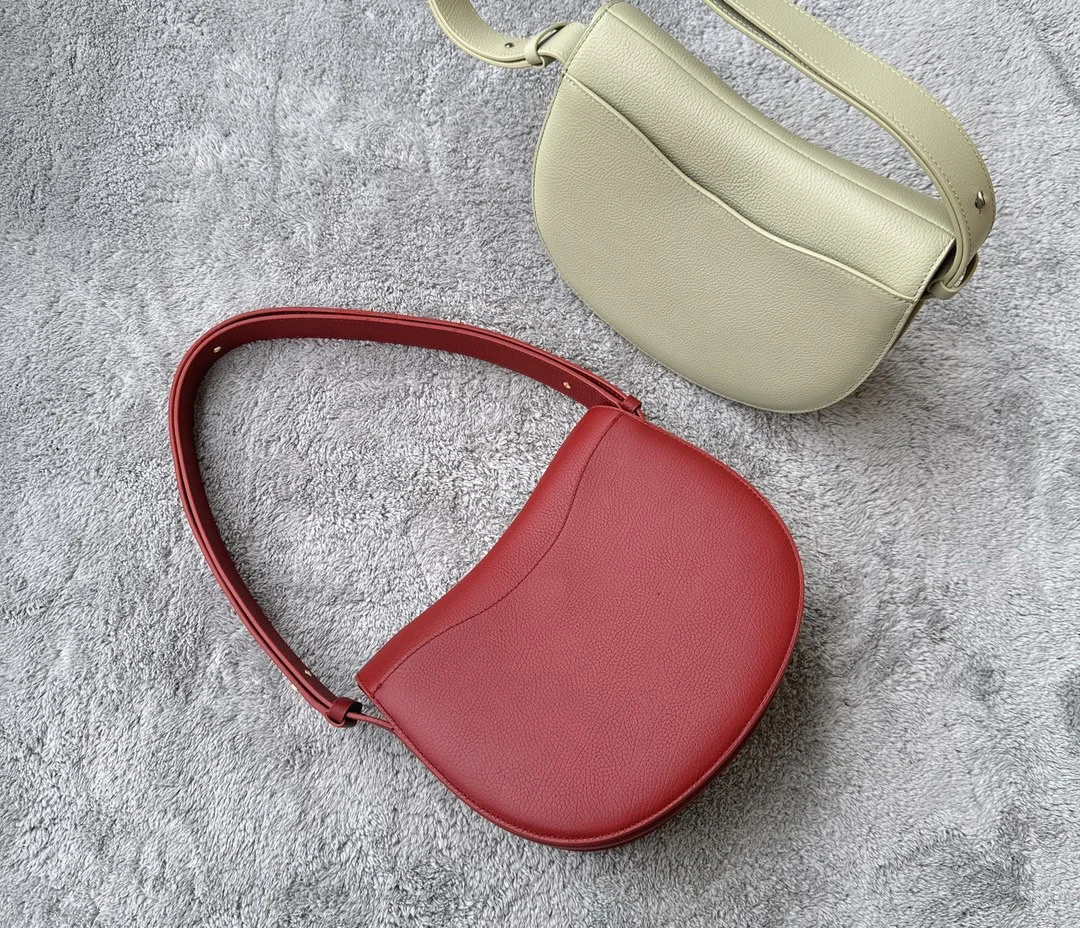 Green Leather Arc-Shaped Women\'s bag Grainy Cowhide Interior Adjustable Leather Strap Shoulder Crossbody Wear Handbags