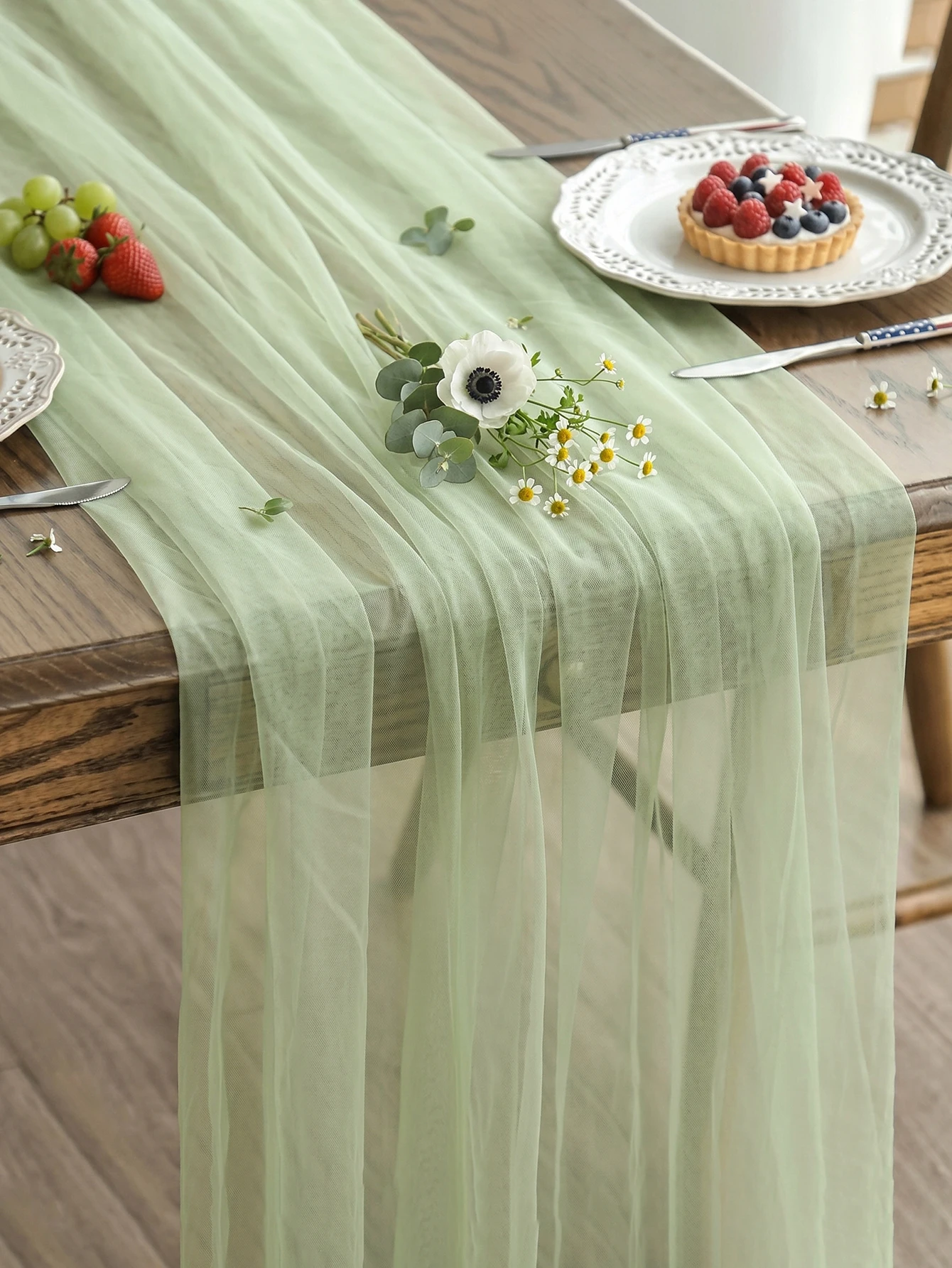 Green Gauze Table Runner 118 Inch, Seasonal Sheer, Wedding Season, Thanksgiving, Valentine's day, Parties, Kitchen, Restaurant