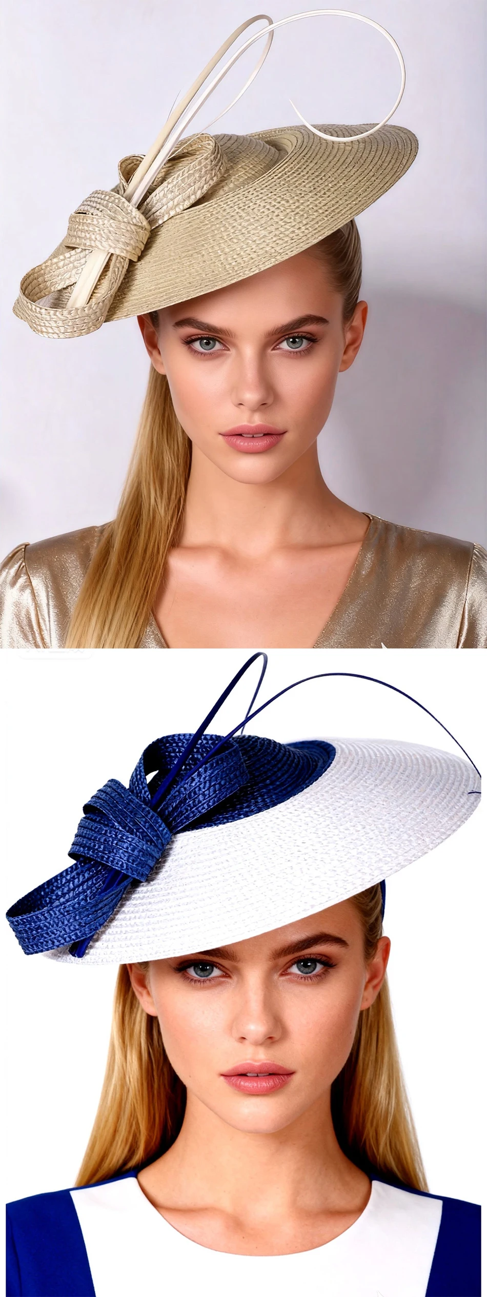 FS Vintage Kentucky Derby Hut mit breiter Krempe, Khaki-Weiß, Kirchenhüte für Damen, elegante Teeparty-Fascinator-Mütze, Sombreros Mujer 2026 – Detail 2