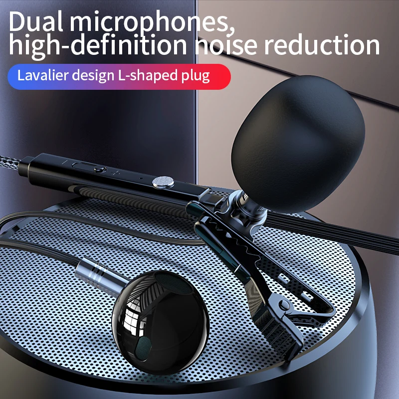 [2 en 1] Microphone Lavalier avec écouteurs Mini microphones portables à revers à pince pour l'enregistrement vidéo, la diffusion en direct, la cours en ligne