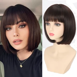 TOMO Short Bob Wig With Bangs 12 inch Straight Bob Synthetic Wigs Heat Resistant Fiber Colorful Wigs For Cosplay Party Daily Use