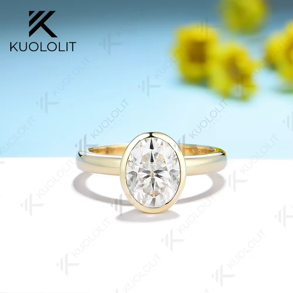 Kuololit 2CT ovale Moissanit-Ringe für Damen, massiv, 14 K, 10 K, 585 Weißgold, 925er Silber, Lünetten-Set für Verlobung, Hochzeit, Weihnachten